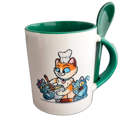 Mama Katze Tasse mit Loeffe von KittyCatCakes