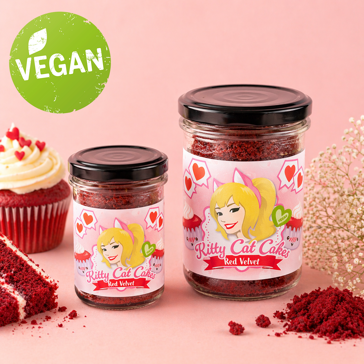 Red Velvet veganer Kuchen im Glas von KittyCatCakes