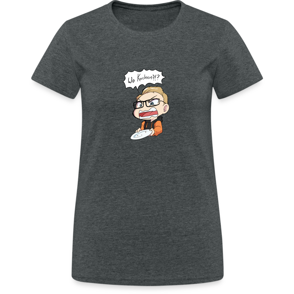 Wo Kuchen!? - Damen T-Shirt - Dunkelgrau meliert