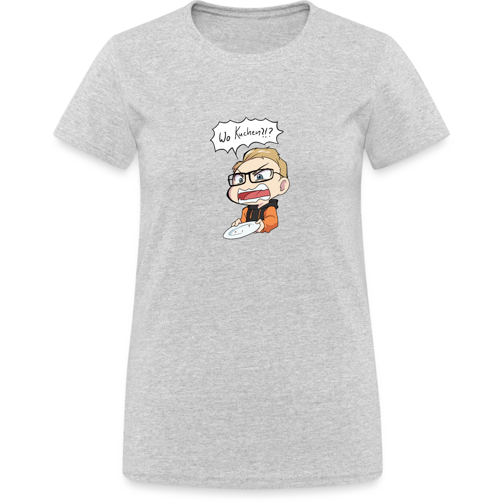 Wo Kuchen!? - Damen T-Shirt - Grau meliert